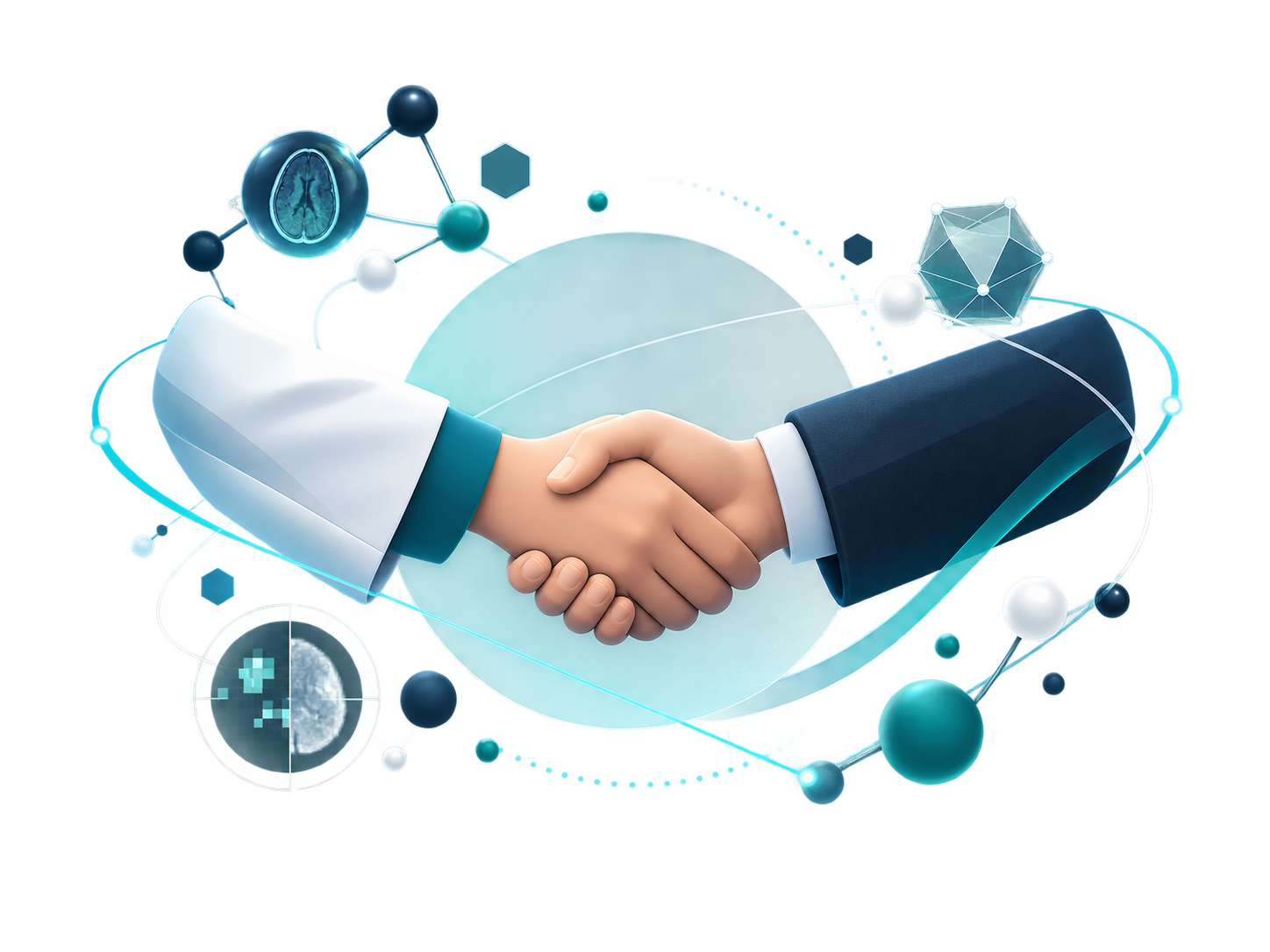Graphic illustration of a handshake representing collaboration.